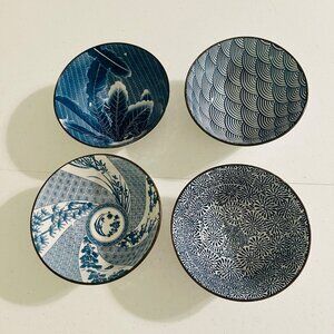 Set Of 4 Porcelain Bowls Blue & White Rice Bowls Tea Bowls Ramen Soup Bowls